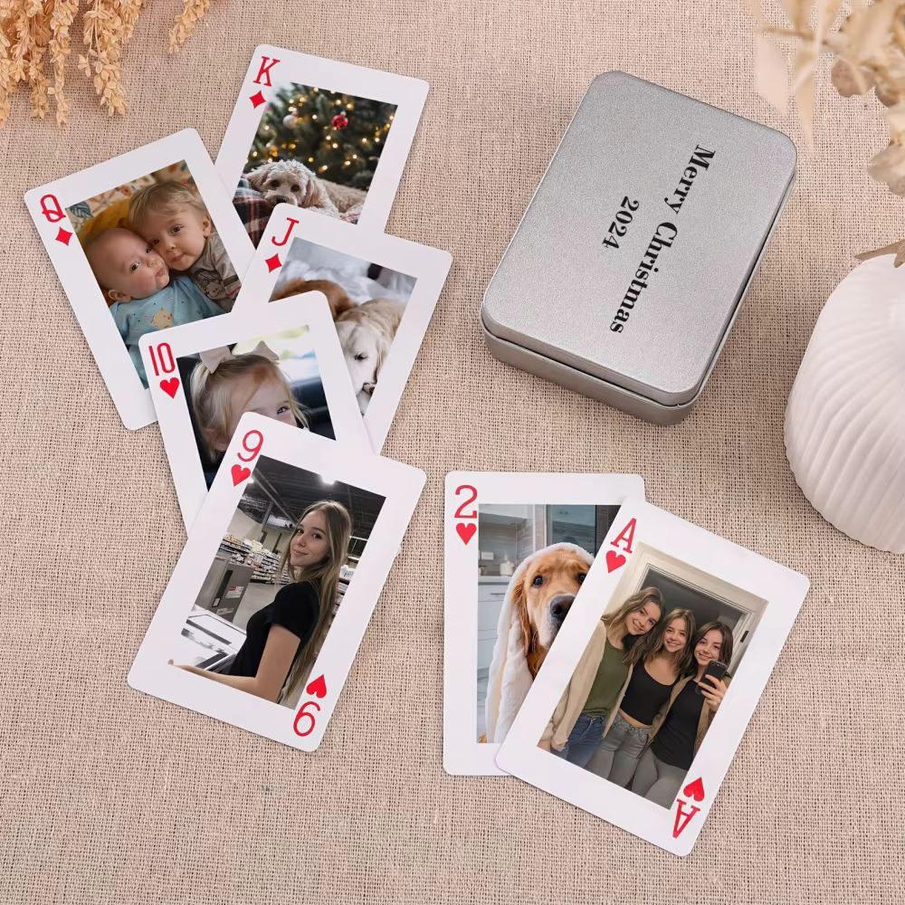 1 jeu de 54 cartes à jouer personnalisées avec photos de famille |   Carton de qualité supérieure, impression de haute qualité, souvenir familial personnalisé, cartes