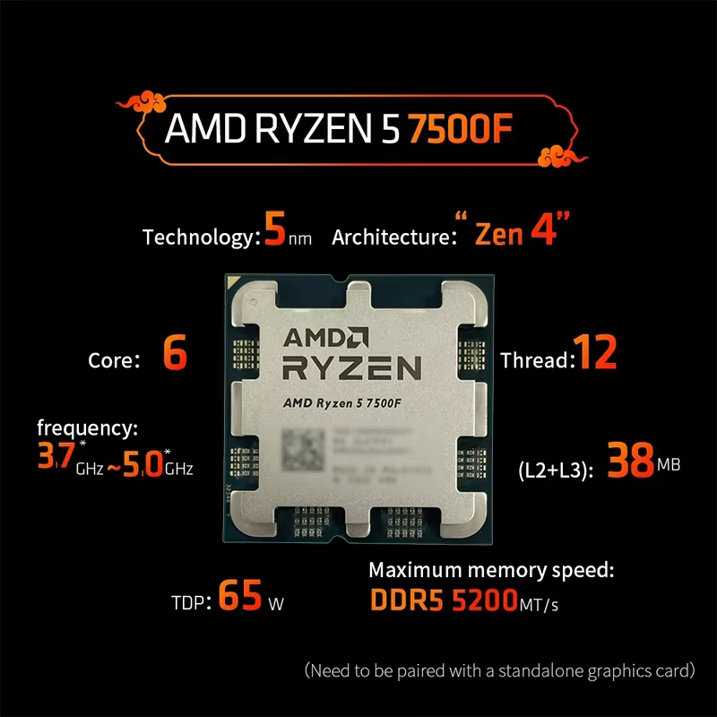Processeur AMD Ryzen 5 7500F AM5 pour jeux | 5 nm