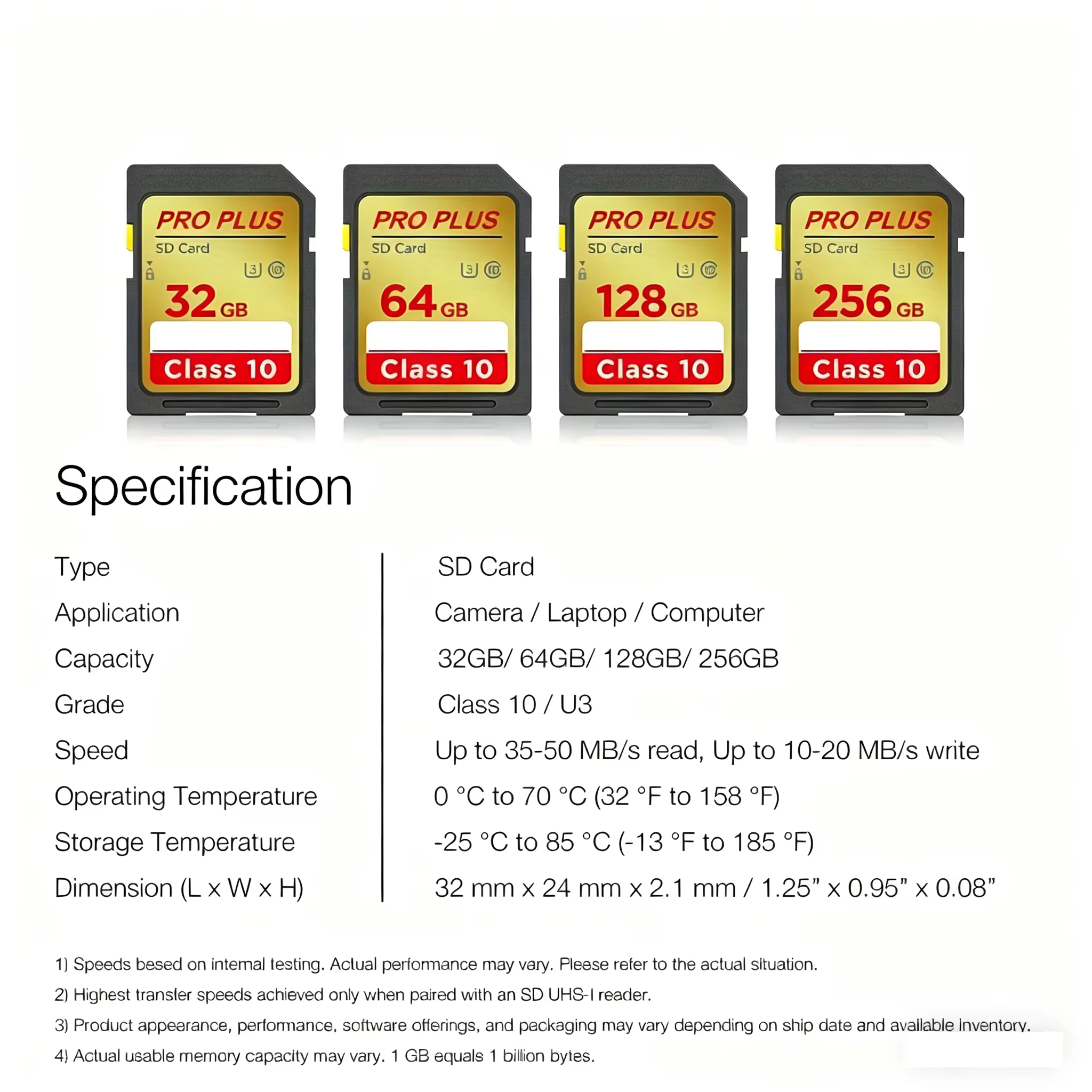 Carte SD haute vitesse classe 10 8 Go 16 Go 32 Go 64 Go 128 Go 256 Go