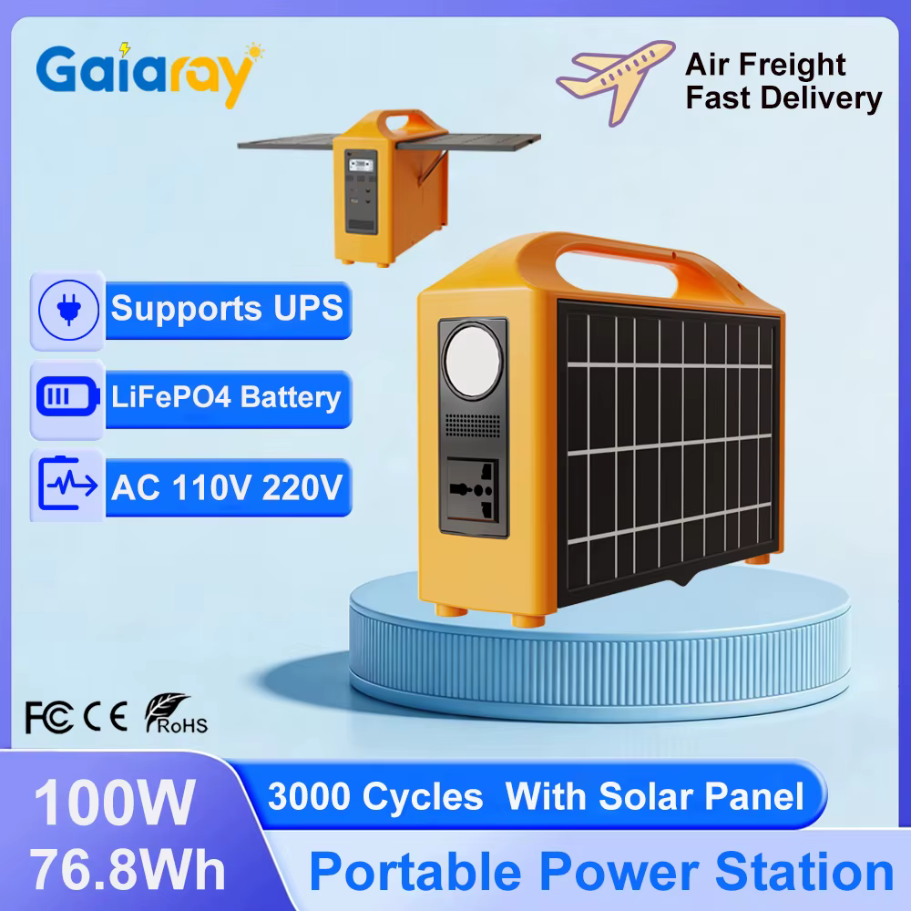 Station d'alimentation portable Gaiaray 100W 220V 110V, générateur solaire, alimentation de secours extérieure, LED avec panneau solaire pour le camping