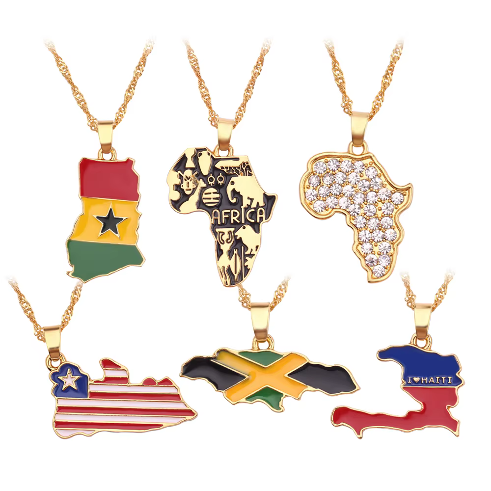 Collier avec drapeau de carte de pays pour femmes et hommes, nouvelle mode, Liberia, Haïti, jamaïque, Ghana, guinée, Nigeria, pendentif en alliage, chaîne, bijoux