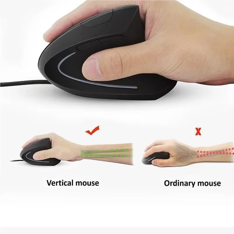 Souris optique filaire verticale ergonomique de rvb de main droite pour le jeu sain de PC