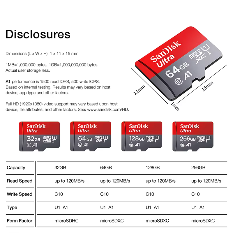 Carte mémoire 512GB 256GB 128GB 64GB 32GB 100MB/S