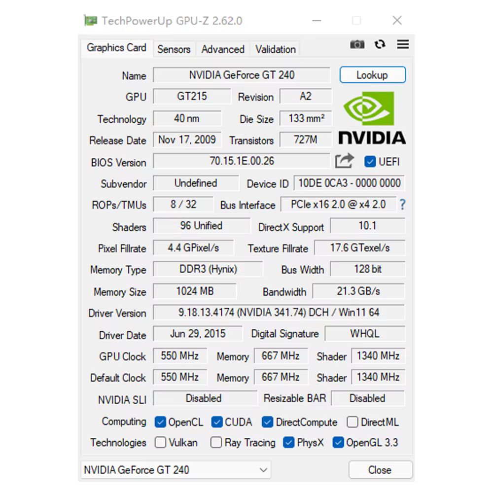 Carte graphique NVIDIA GPU GT 240 1G SOYO DDR3 128Bit 40nm