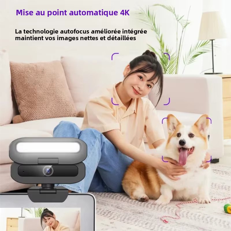 Webcam 4K pour PC avec lumière de remplissage LED