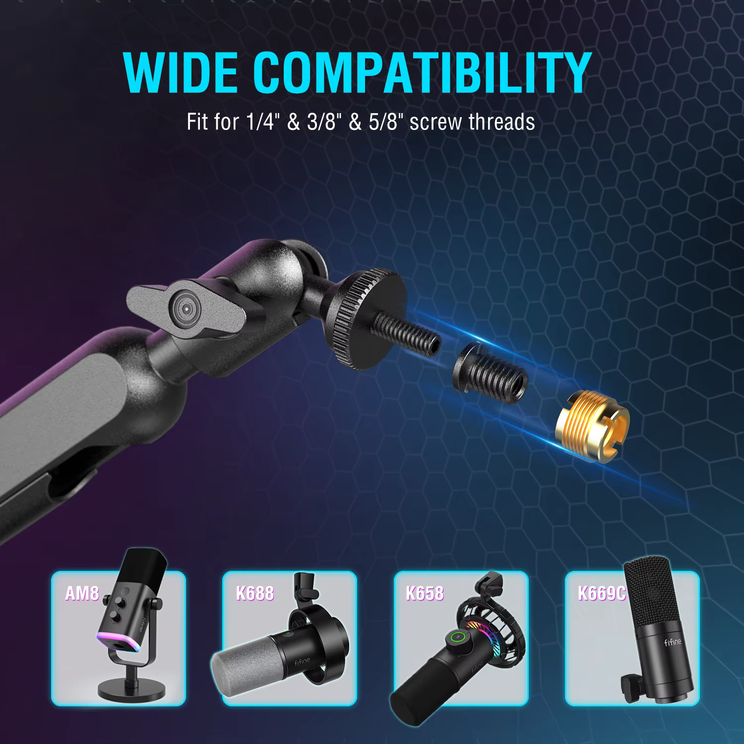 FIFINE – support de Microphone à bras bas profil réglable