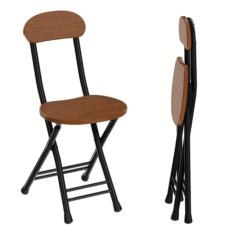 Chaise pliante de Style classique avec siège ovale, Portable, aucun assemblage nécessaire, cadre métallique Durable, Construction en bois dur pour la maison, 1 pièce