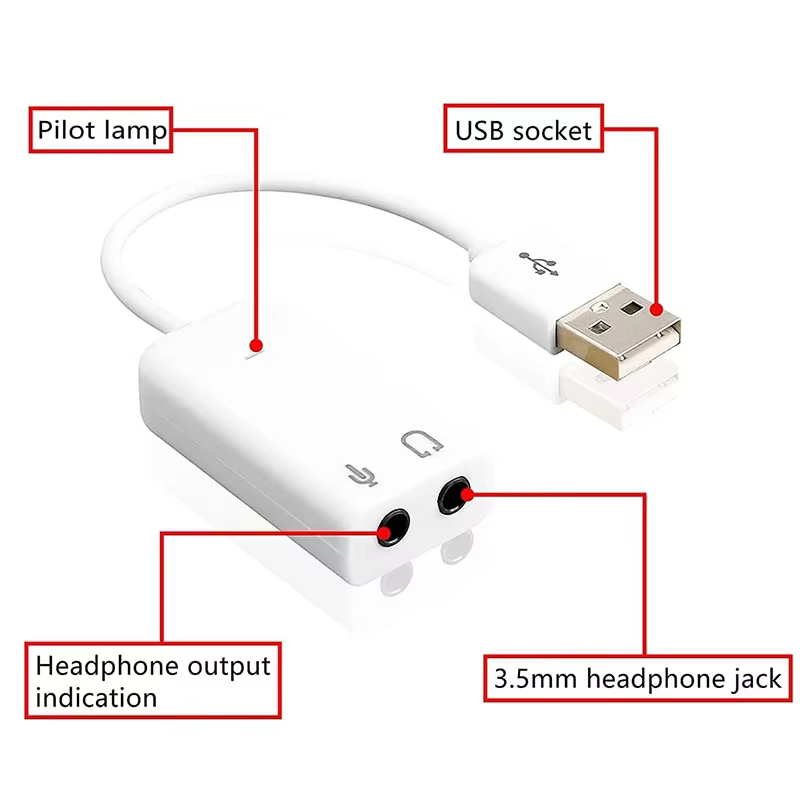 Carte son USB externe 7.1 canaux avec adaptateur Audio USB Jack 3.5mm pour casque et Microphone Compatible avec MacBook