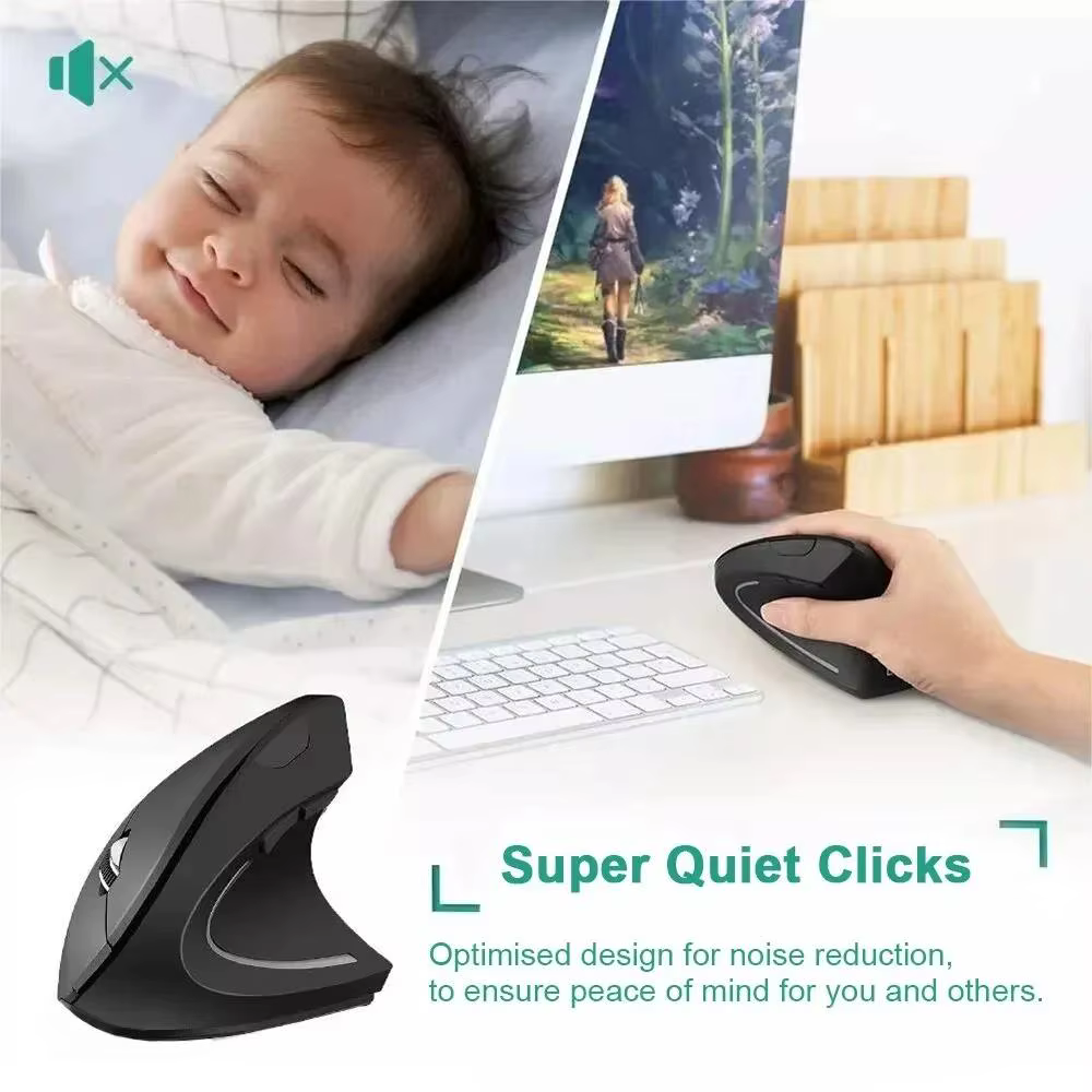 Souris verticale sans fil Bluetooth 800 1200 1600 DPI 6 boutons poignée latérale personnalisée ergonomique 2.4G muet