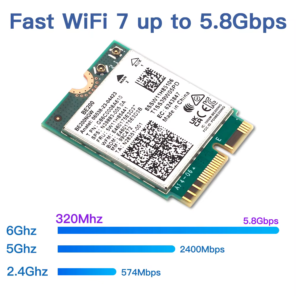 7 BE200 M.2 clé E carte WiFi BT5.4 BE200NGW 2.4/ 5/ 6 GHz 8774 Mbps adaptateur réseau sans fil pour Win 10/11 PC