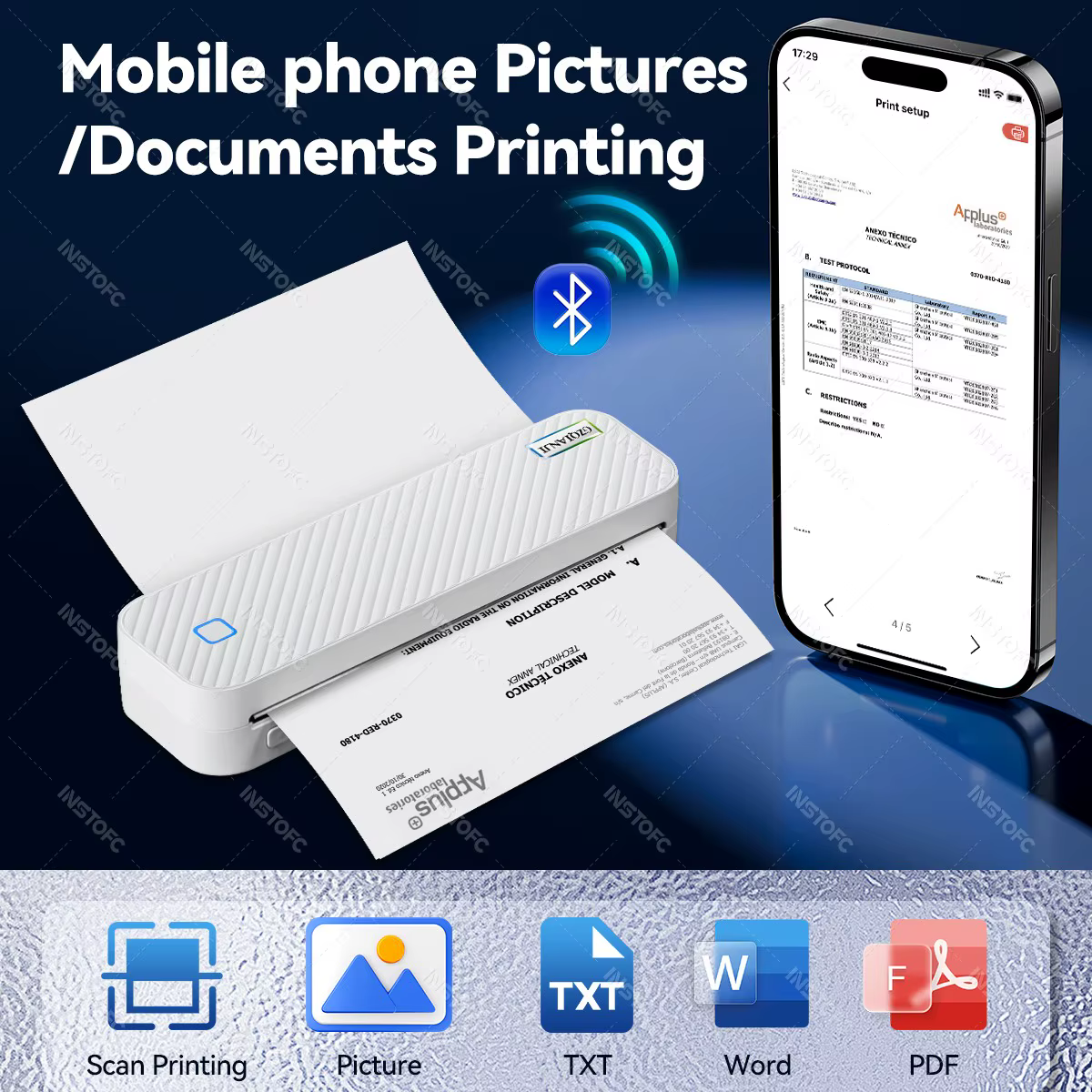 Imprimante thermique Portable A4 Bluetooth Photos PDF Machine d'impression de documents rouleaux pliés papier pour le travail de bureau maison école voyage