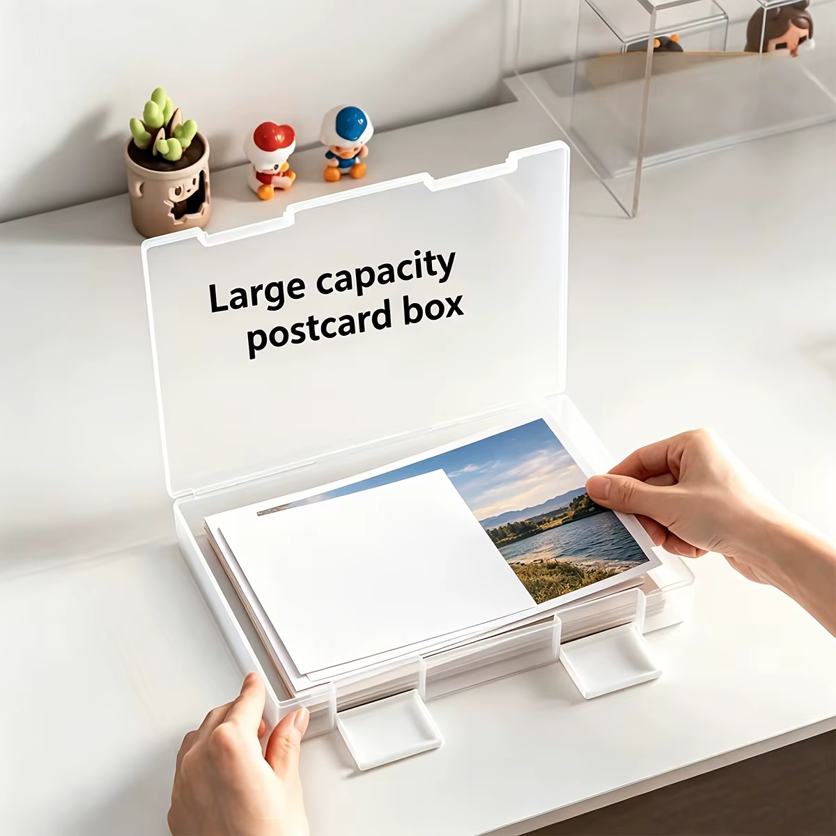 Boîte de rangement en plastique grande capacité pour cartes postales, organiseur de photos divisé, étui pour photos et autocollants, fournitures de rangement de bureau