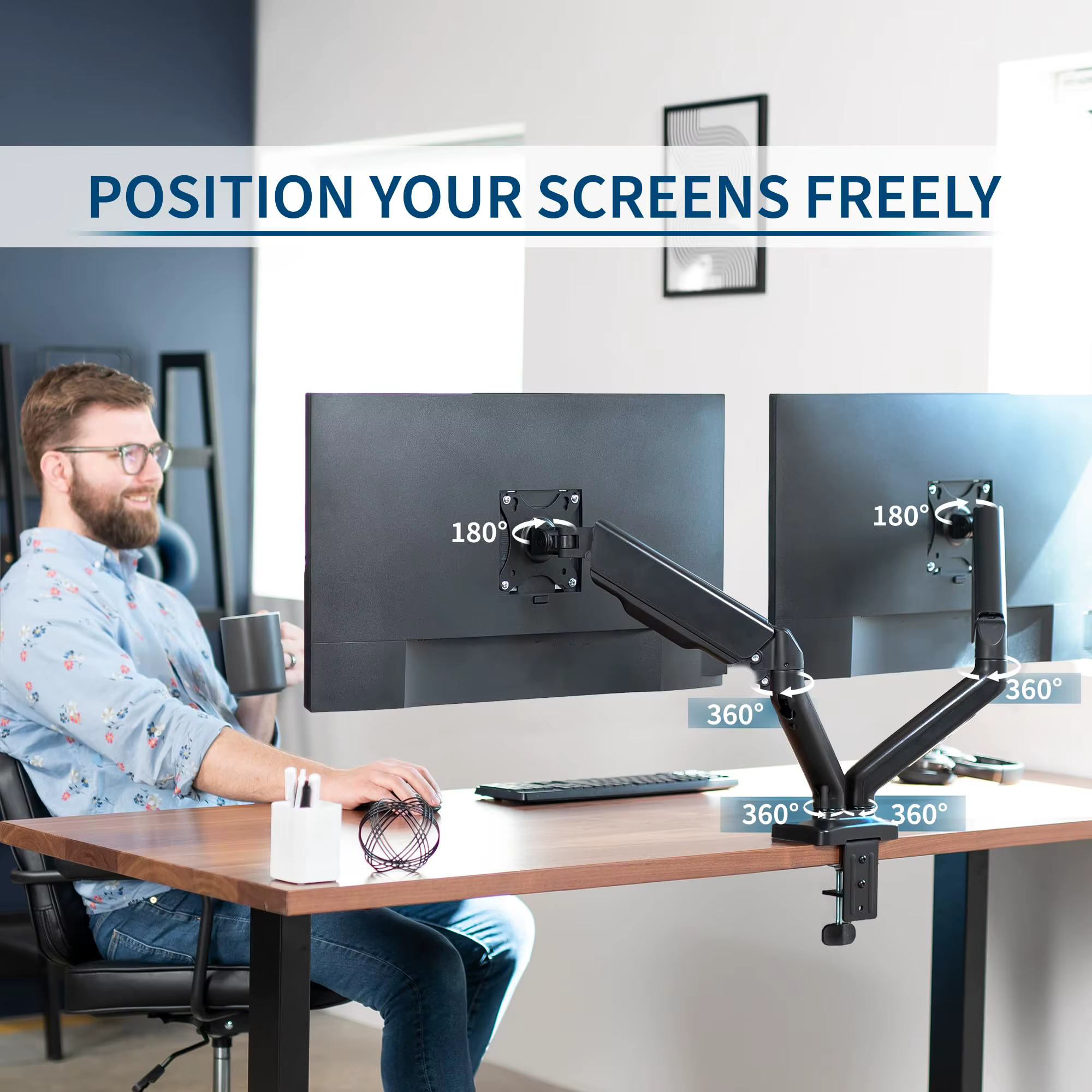 Support à Double Écran Ergonomique et Réglable de 32 Pouces
