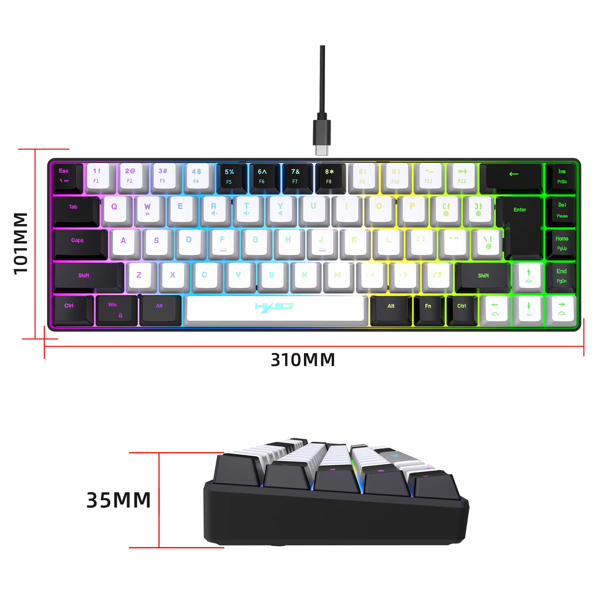 68 touches clavier de jeu USB filaire Portable 20 RGB rétro-éclairage