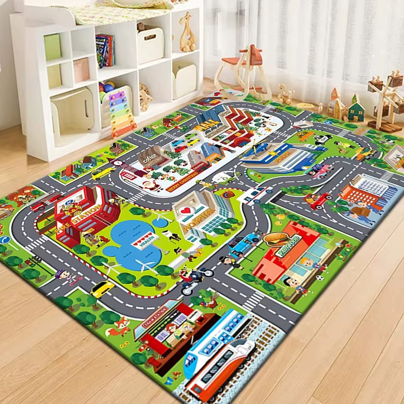 Tapis de jeu coloré pour enfants avec carte de ville, tapis de jeu éducatif pour chambre d'enfant, tapis d'aventure routière