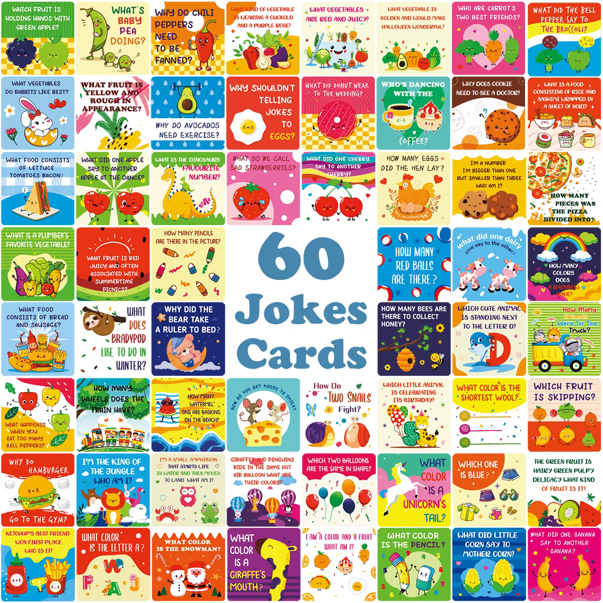 Boîte à lunch double face, cartes de blague de dessin animé, notes d'étude pour adolescents, cartes de divertissement pour les fêtes scolaires, paquet de 60 pièces