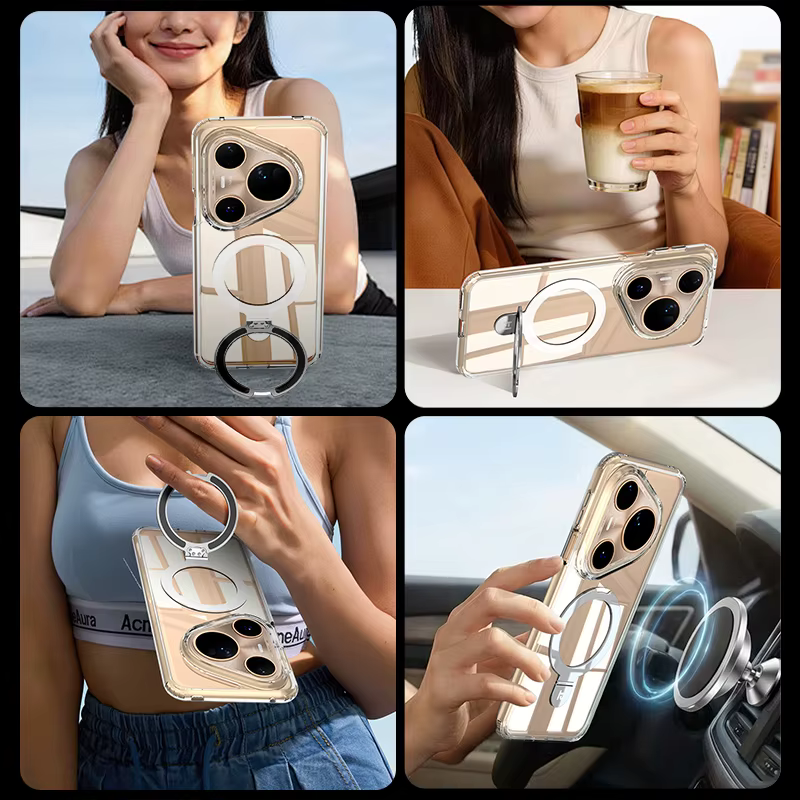 Transparent pour Magsafe Cas pour Huawei Pura 70 80 Pro Pro + Ultra avec Magnétique et Support Anneau Prend En Charge Sans Fil Couverture