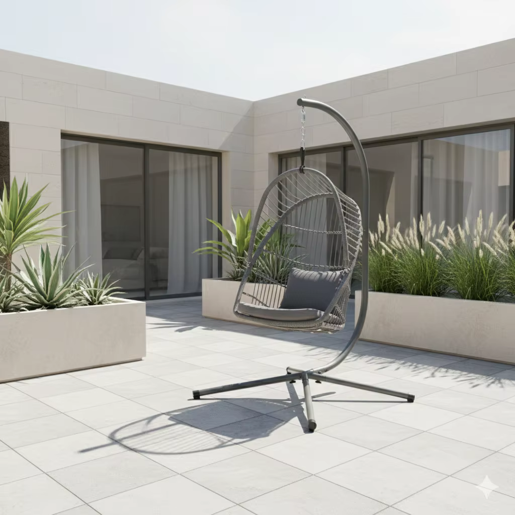 Chaise à œufs suspendue avec cadre en acier moderne, balançoire d'extérieur avec support, coussin étanche pour Patio, jardin, balcon, école et parc