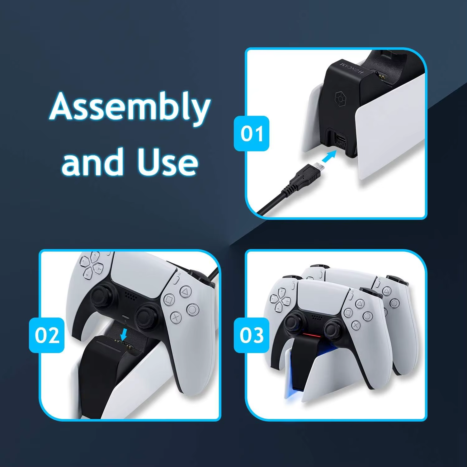 Station de recharge sans fil de jeu pour PS5 avec double