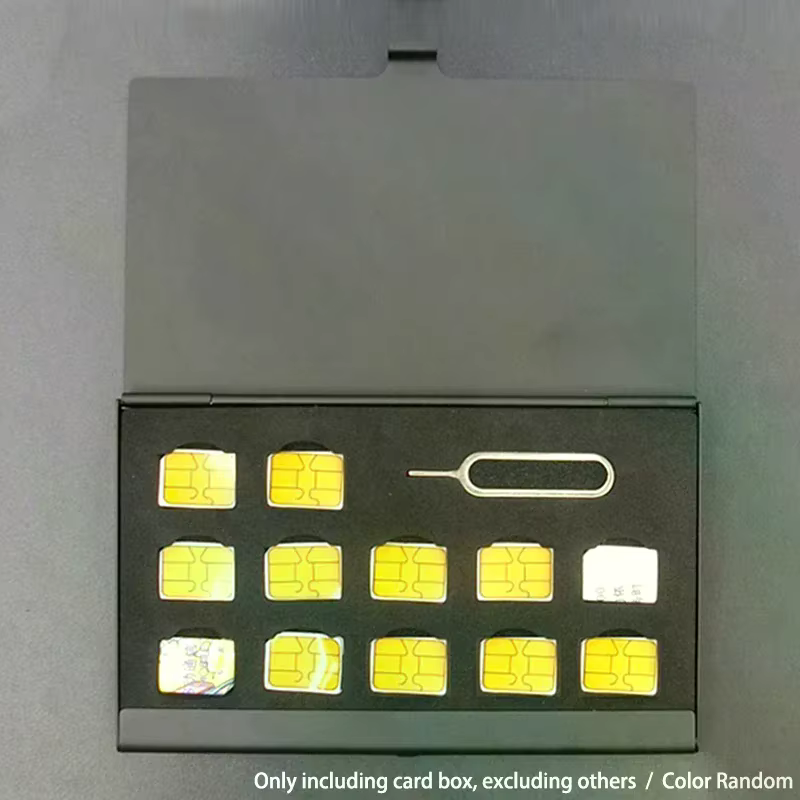 Boîtier de rangement portable en aluminium pour cartes SIM et cartes mémoire Nano, avec 12 emplacements pour cartes SIM et 1 emplacement pour carte PIN