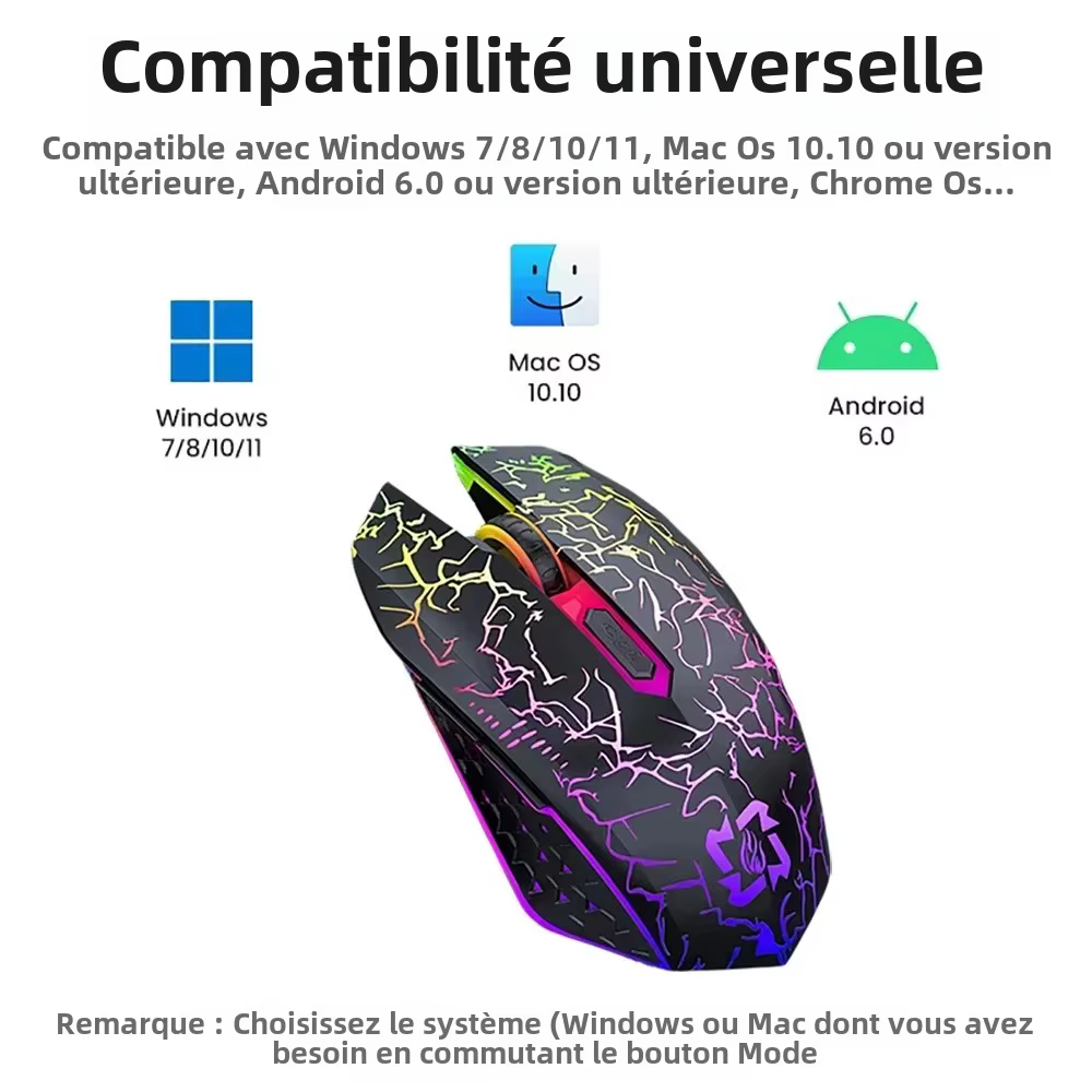 Souris sans fil Bluetooth 5.2 RGB 2.4G