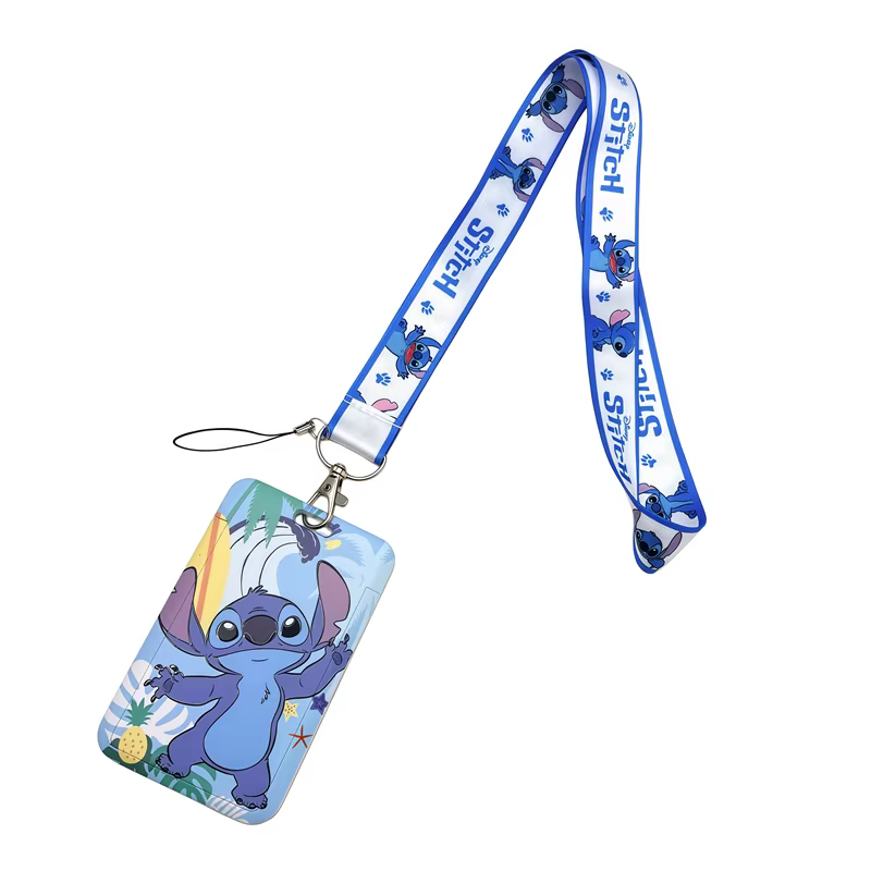 Porte-cartes PVC Disney Stitch pour étudiants, avec cordon de cou, porte-carte d'identité, porte-clés ﻿