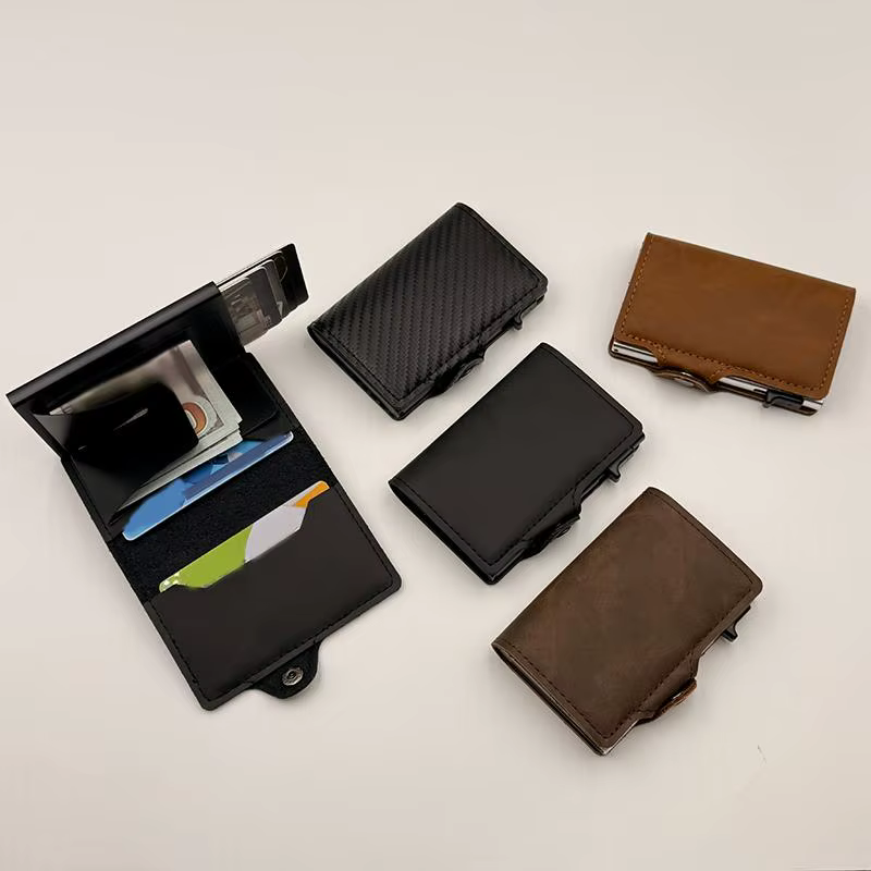 Portefeuille porte-cartes en métal anti-RFID pour hommes et femmes, multifonction, organisateur de cartes bancaires et d'identité à 12 emplacements pour les voyages et le shopping