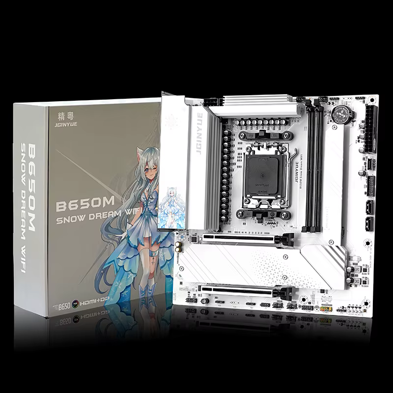 JGINYUE B650M neige rêve WiFi carte mère M-ATX pour Ryzen7000/8000/9000 série MAX 9800X3D/9950X3D DDR5 RAM PCIe4.0x16*2 M.2*3