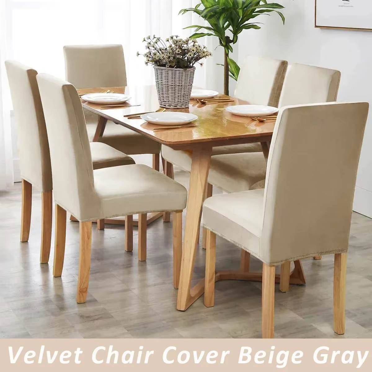 Housse de chaise en velours pour salle à manger, en Spandex, extensible, Super douce, pour cuisine, maison, hôtel, Banquet de mariage