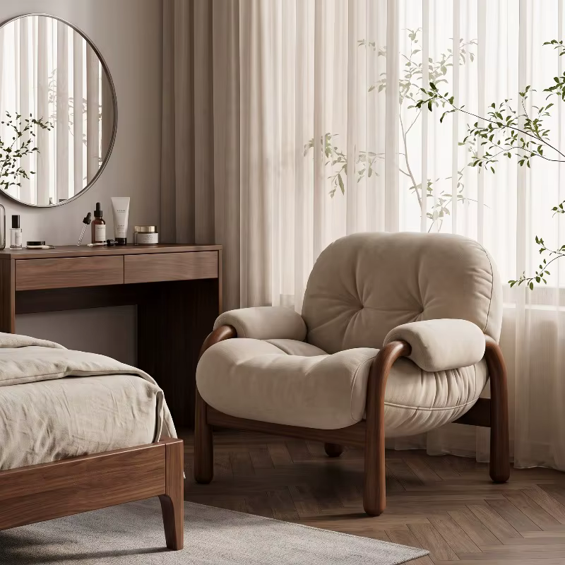 Fauteuil de Salon Vintage en Bois Massif avec Support Dorsal pour Balcon, Chaise de Coiffeuse, Fauteuils de Sol de Loisirs, Mobilier de Chambre de Luxe