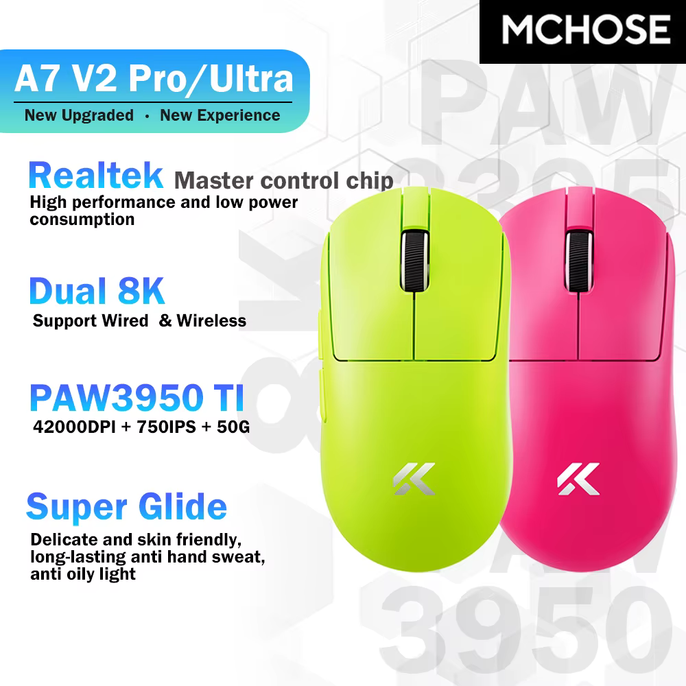 MCHOSE nouvellement mis à niveau A7 V2 Pro/Ultra souris de jeu Tri-Mode sans fil e-sports