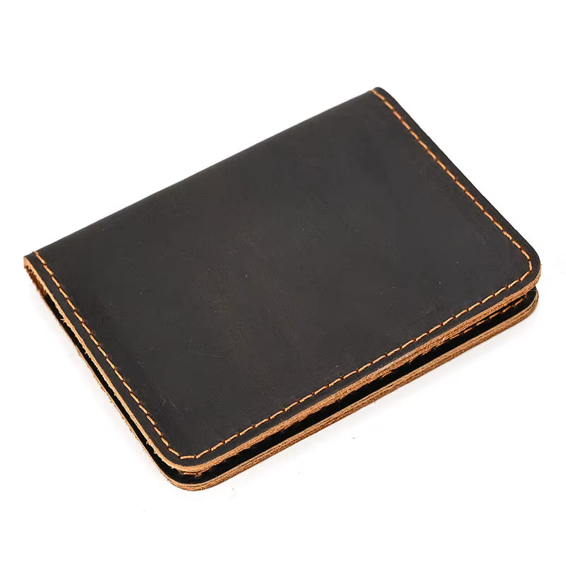 Sac à cartes rétro simple pour hommes, porte-cartes de crédit, fait à la main, court, ultra fin, mince, portable, en cuir de cheval, housse d'identité, poudres