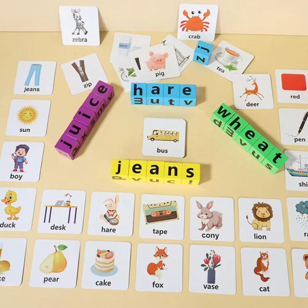 Jeu d'orthographe de mots, jeu d'association, apprentissage des lettres, cartes de mots anglais, jeu d'orthographe de l'alphabet, jeu de puzzle, blocs d'orthographe de lettres