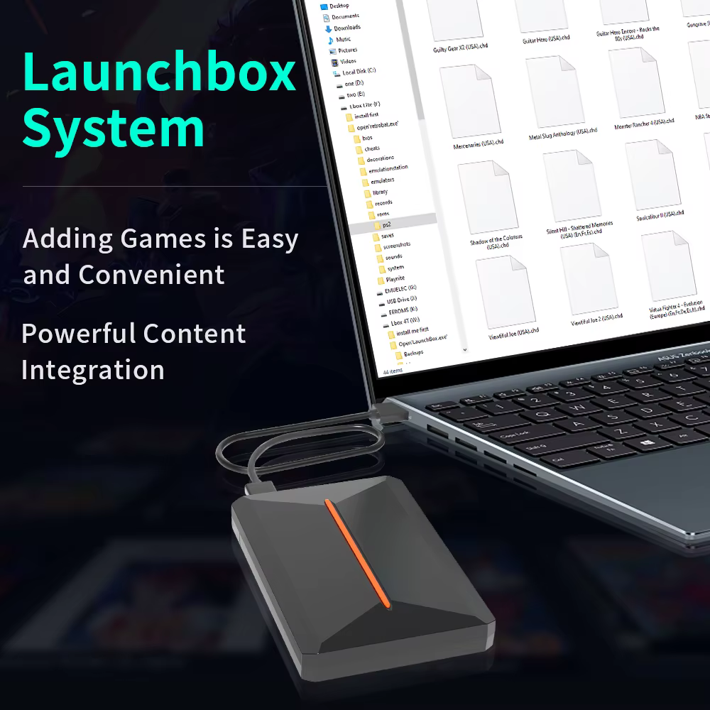 Hyper Base Lbox 500GB disque dur de jeu pour PS4/PS3/PS2/Wii/Wiiu/Gamecube/Saturn avec plus de 3700 jeux Plug & Play pour Win PC Launchbox