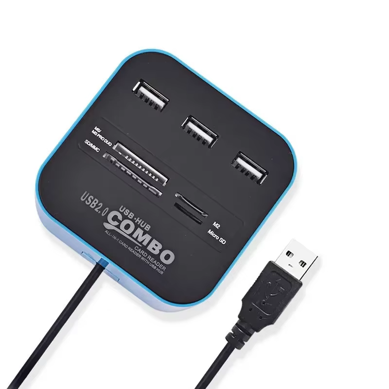 Hub USB 2.0 haute vitesse 3 Ports avec lecteur de carte Mini Hub USB Combo tout en un adaptateur séparateur USB pour ordinateur portable