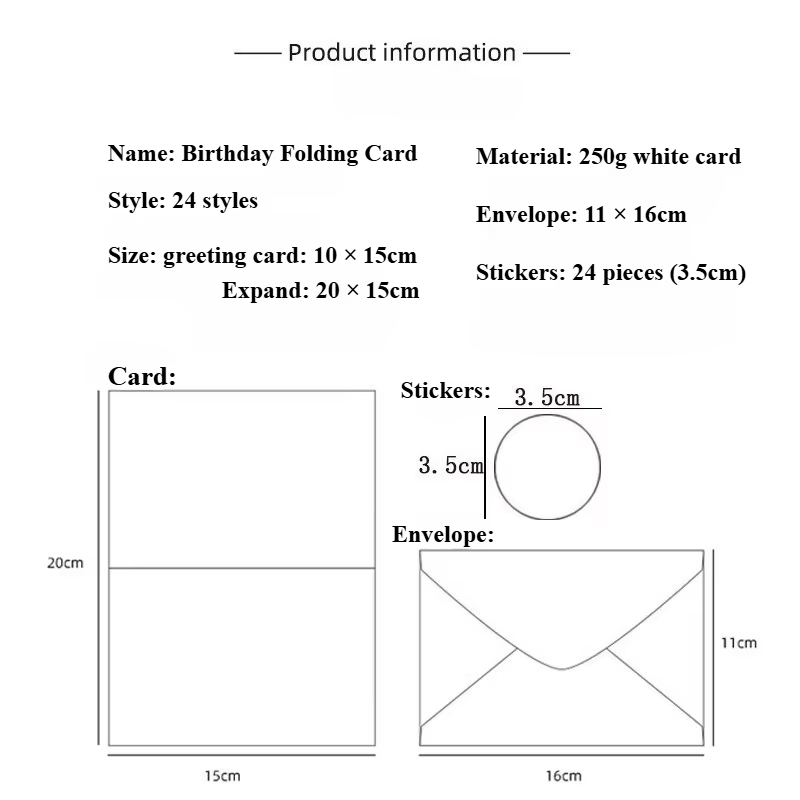 Ensemble de cartes d'anniversaire avec enveloppes autocollantes, 24 pièces, cartes de bénédiction manuscrites, joyeux anniversaire, estampage à chaud, cartes joyeux anniversaire