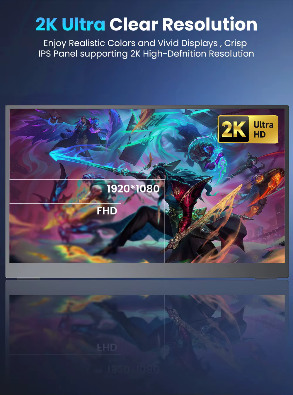 UPERFECT 17.3 "144Hz moniteur de jeu Portable 2560*1440 2K 16:9 HDMI USB C 100% sRGB Freesync écran pour ordinateur de