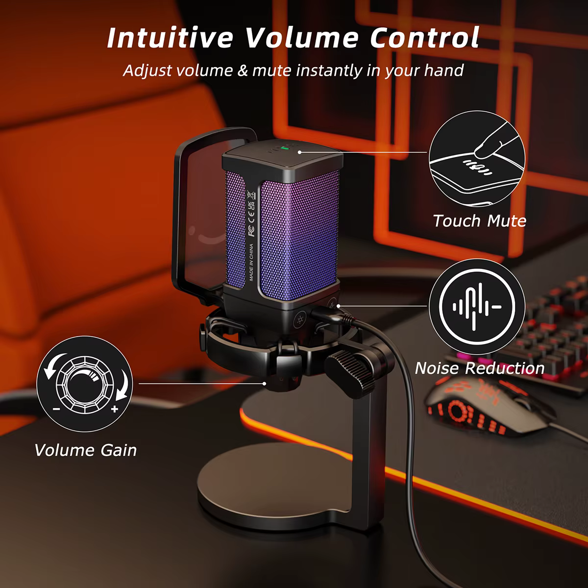 Microphone USB de jeu AmpliGame avec suppression du bruit