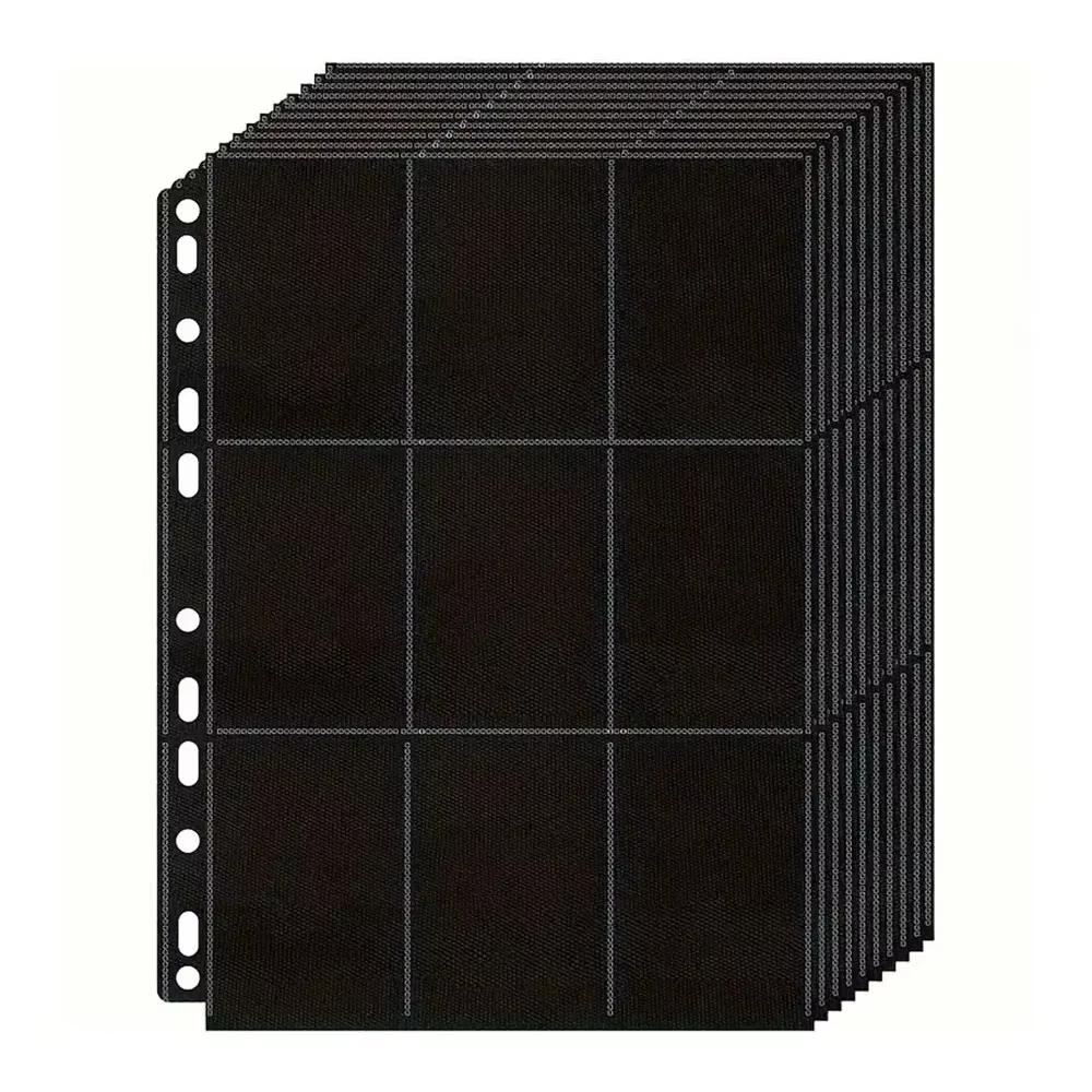 Lot de 10 pochettes noires à 9 compartiments pour classeur de cartes A4