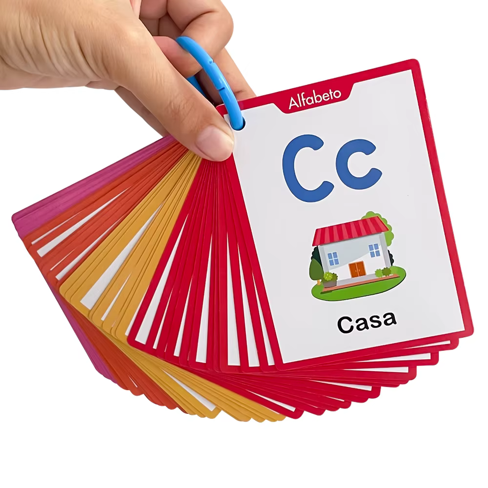 Cartes flash éducatives pour enfants sur l'alphabet, les nombres, les couleurs et les formes en espagnol pour l'apprentissage à domicile et la formation cognitive en espagnol