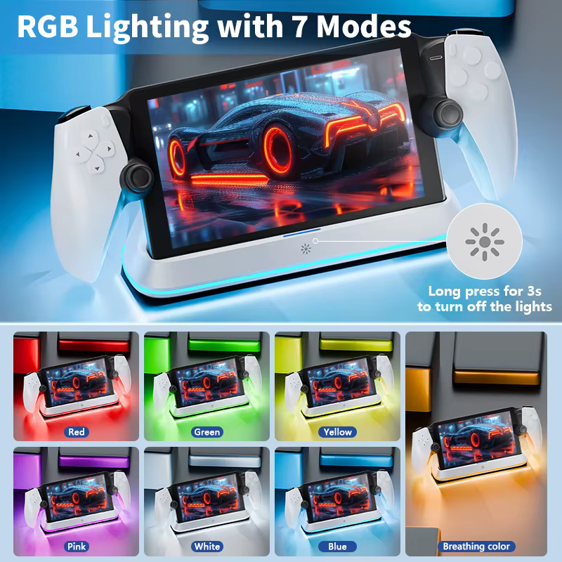 HONCAM Station de chargement pour PlayStation Portal 7 Modes d'éclairage rvb support de chargeur de Console avec charge de sécurité à trois Protection