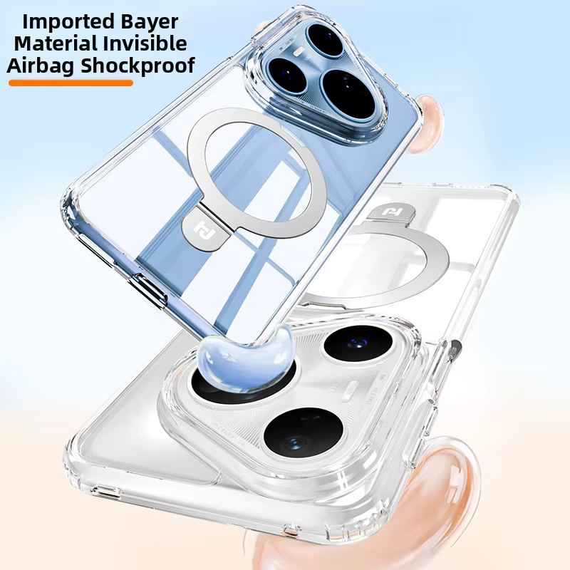 Coque transparente pour Magsafe pour Huawei Pura 80 70 Pro Pro+ Ultra avec anneau magnétique et support, compatible avec la charge sans fil