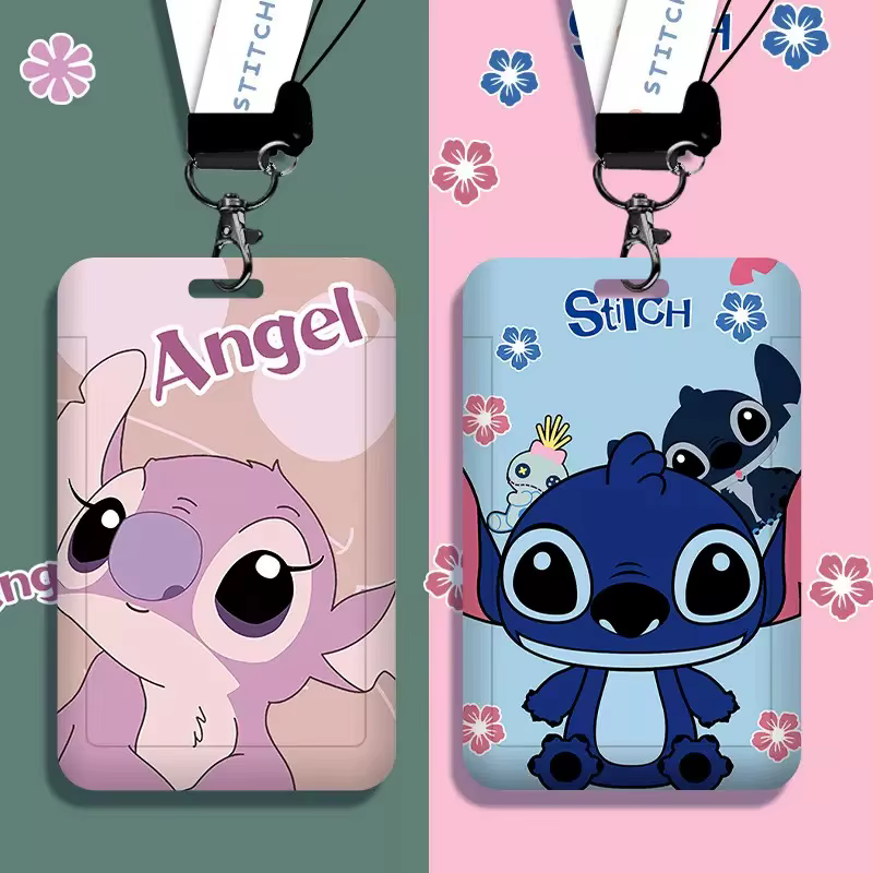 Porte-badge Disney Stitch avec cordon, étui pour cartes d'identité et de crédit, accessoires pour filles et garçons