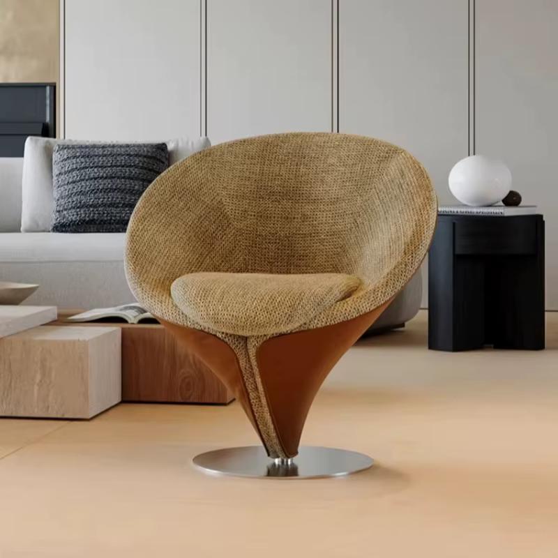 Fauteuil de salon pivotant minimaliste italien, base conique design, fauteuil d'appoint en Nappa, tabouret de maquillage de luxe, chaise de maquillage pour salon