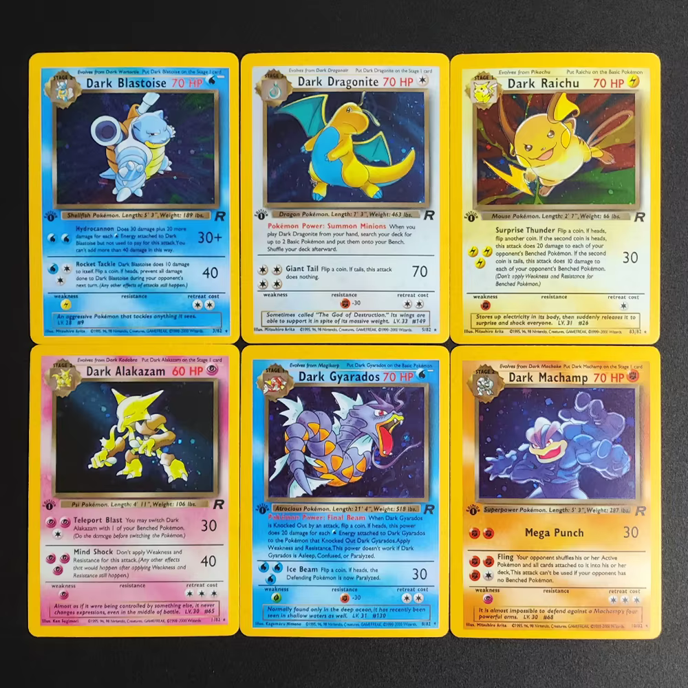 DIY PKM Card Base Team Rocket 1st Edition Dark Charizard Blastoise Dragonite Raichu Holo English TCG Game Collection Card