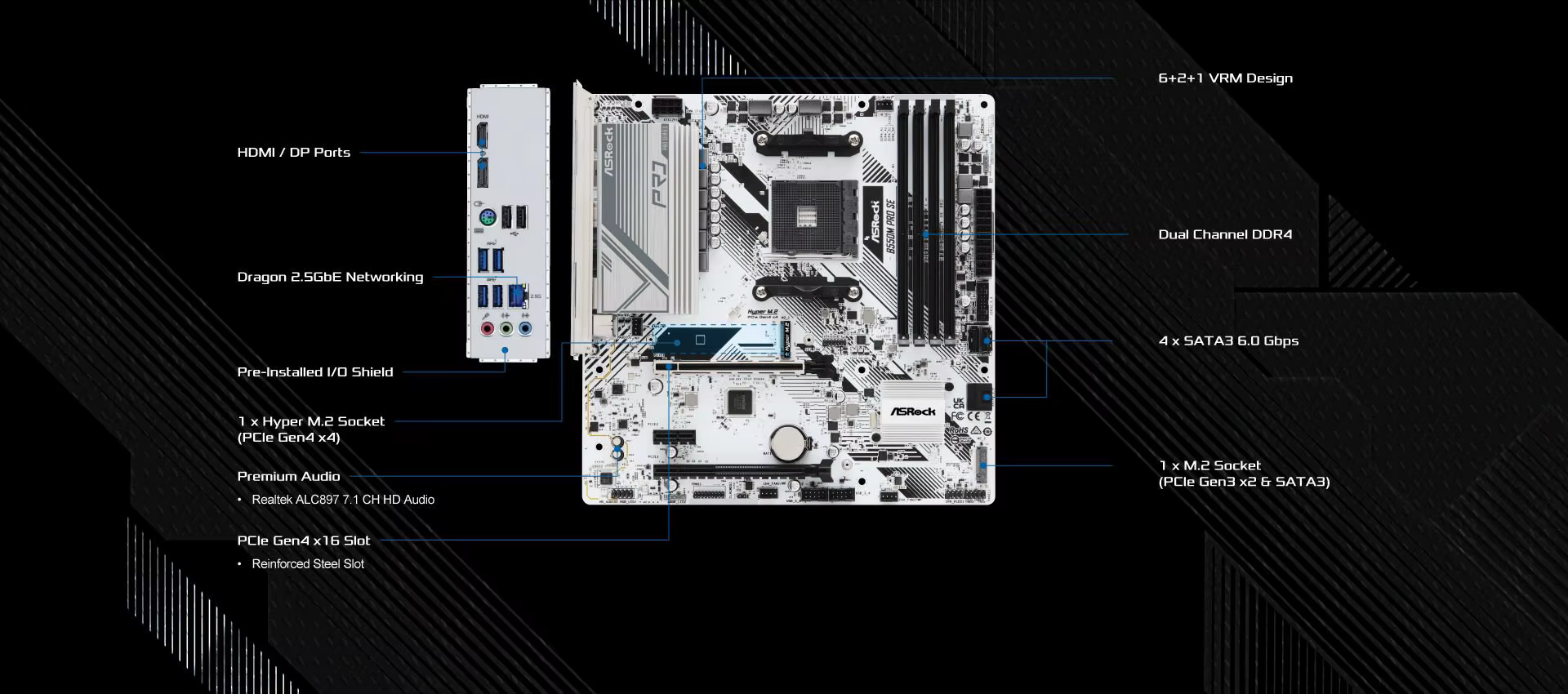 ASRock B550M PRO SE carte mère de bureau de jeu AMD PRO565 Chipset-Socket AM4-Micro ATX -Ryzen 5