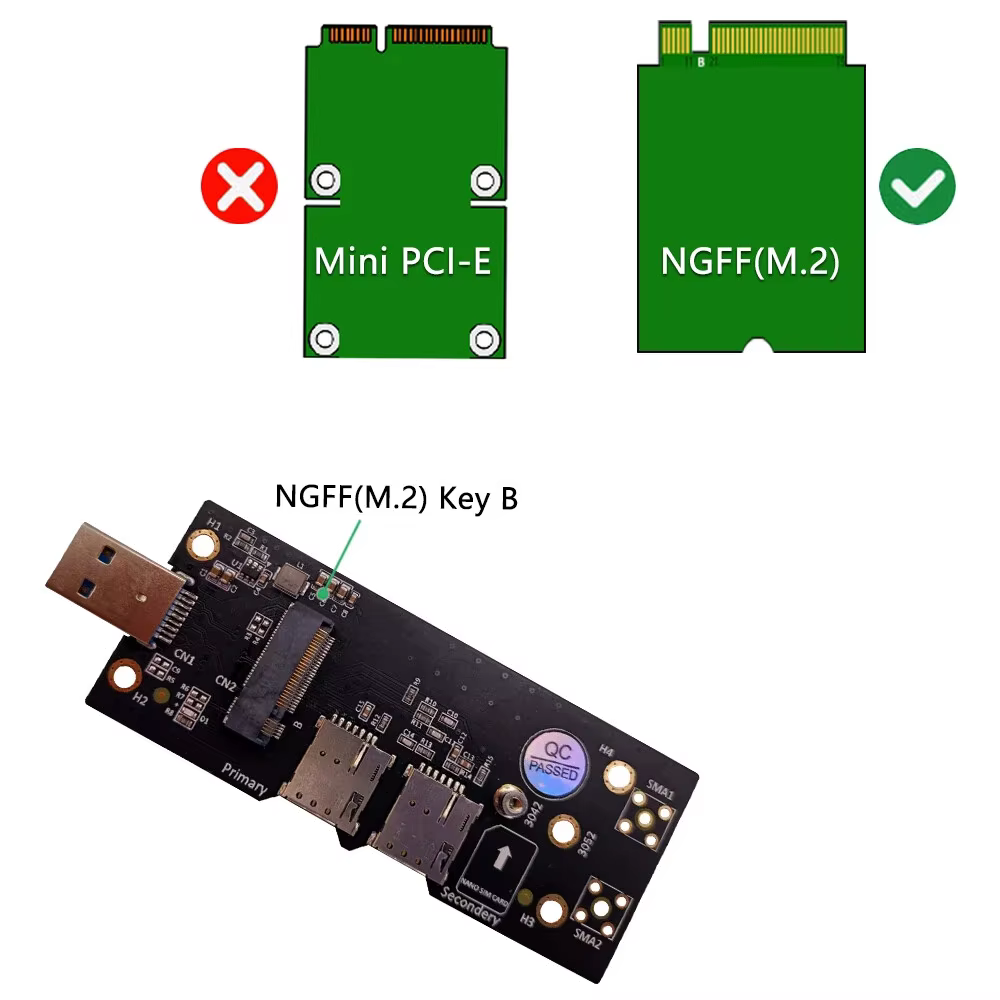1 adaptateur carte X Dual M.2 NANO SIM, convertisseur M2 vers USB 3.0 pour accessoires LTE WLAN 3/4/5G