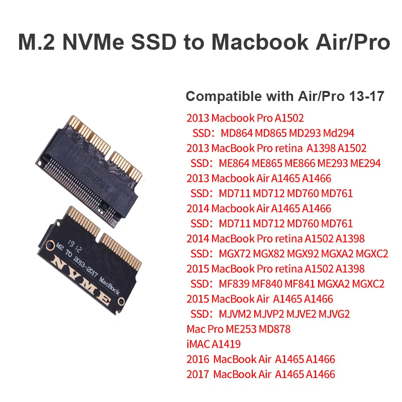 Adaptateur pour Macbook SSD M.2 NVMe PCI-E M2, carte de conversion pour Apple Macbook Air Pro 2013 – 2017 A1466 A1502