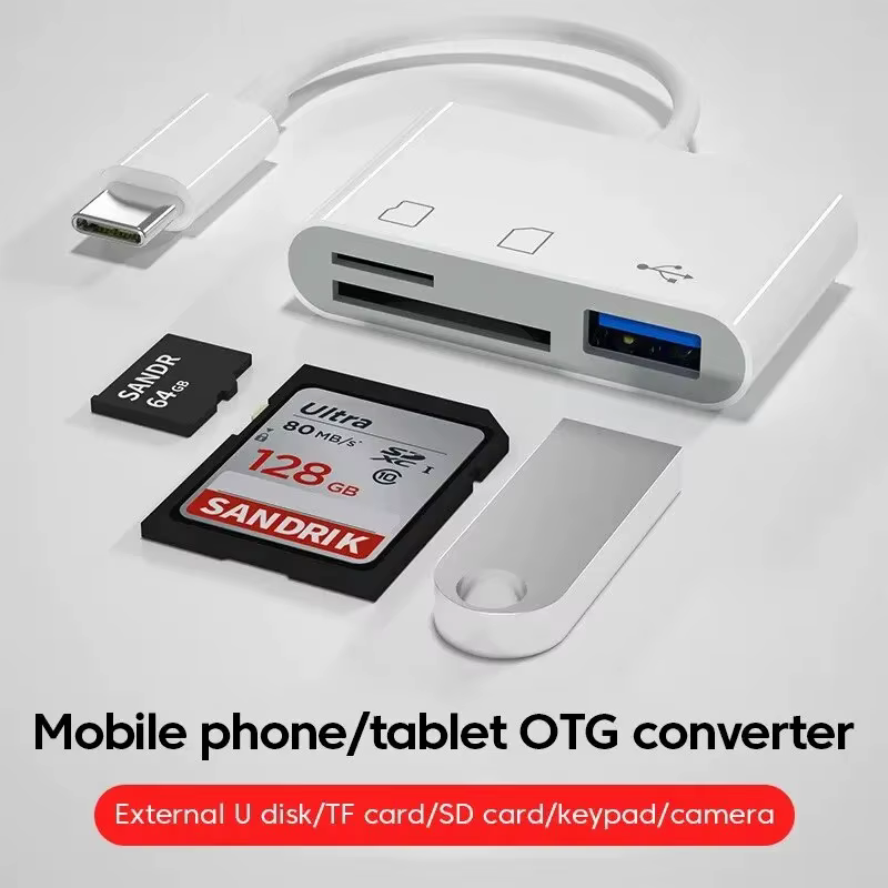 Hub USB-C 3-en-1 multi-ports avec lecteur de cartes mémoire TF CF SD pour téléphone Samsung Xiaomi Macbook – Adaptateur