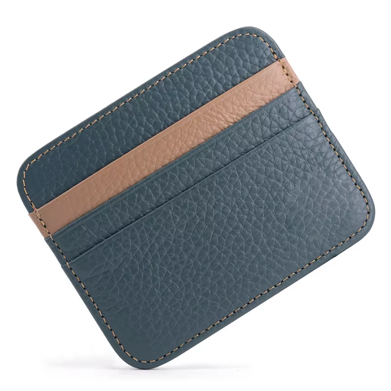 Porte-cartes en cuir véritable – Portefeuille fin pour cartes d'identité/banque/crédit, étui Compact pour cartes d'argent et de Bus (Protection RFID)